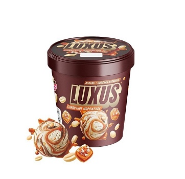 Мороженое LUXUS сливочное с соленой карамелью, арахисом и глазурью 300г ведро от магазина Окраина