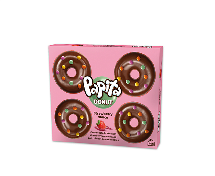 Кекс PAPITA DONUT с какао глазурью, клубничной начинкой и цветным драже 160г от магазина Окраина