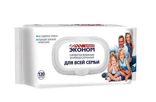 Салфетки влажные Эконом Smart Для всей семьи с клапаном 120шт от магазина Окраина