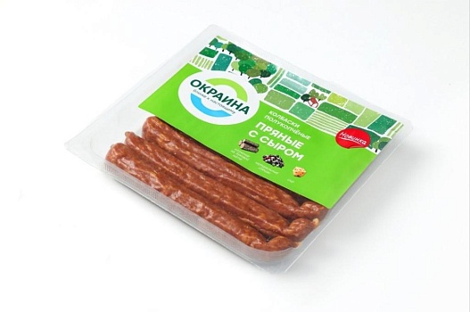 Колбаски Пряные с сыром полукопченые 320г от магазина Окраина