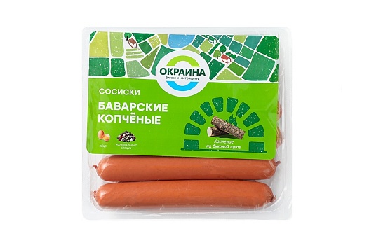 Сосиски Баварские копчёные 380г от магазина Окраина