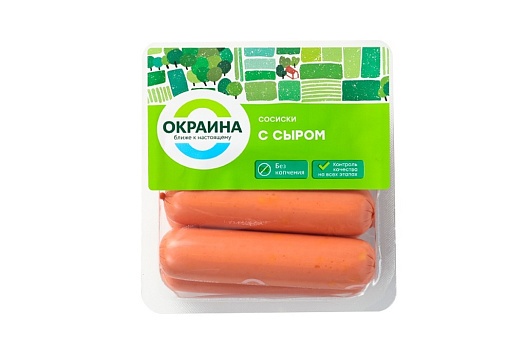 Сосиски с сыром в оболочке амицел 350г от магазина Окраина