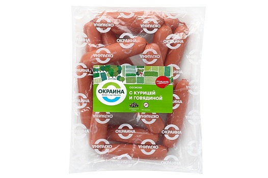 Сосиски с курицей и говядиной ~650г от магазина Окраина