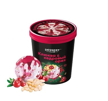 Мороженое Dessert Club пломбир с клюквой, кедровым орехом и джемом 260г ведро от магазина Окраина